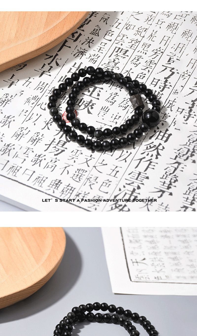 DOUBLE-WRAP OBSIDIAN & EBONY BRACELET detail 2