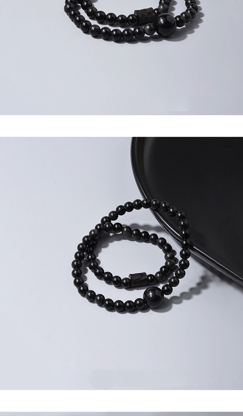 DOUBLE-WRAP OBSIDIAN & EBONY BRACELET detail 3