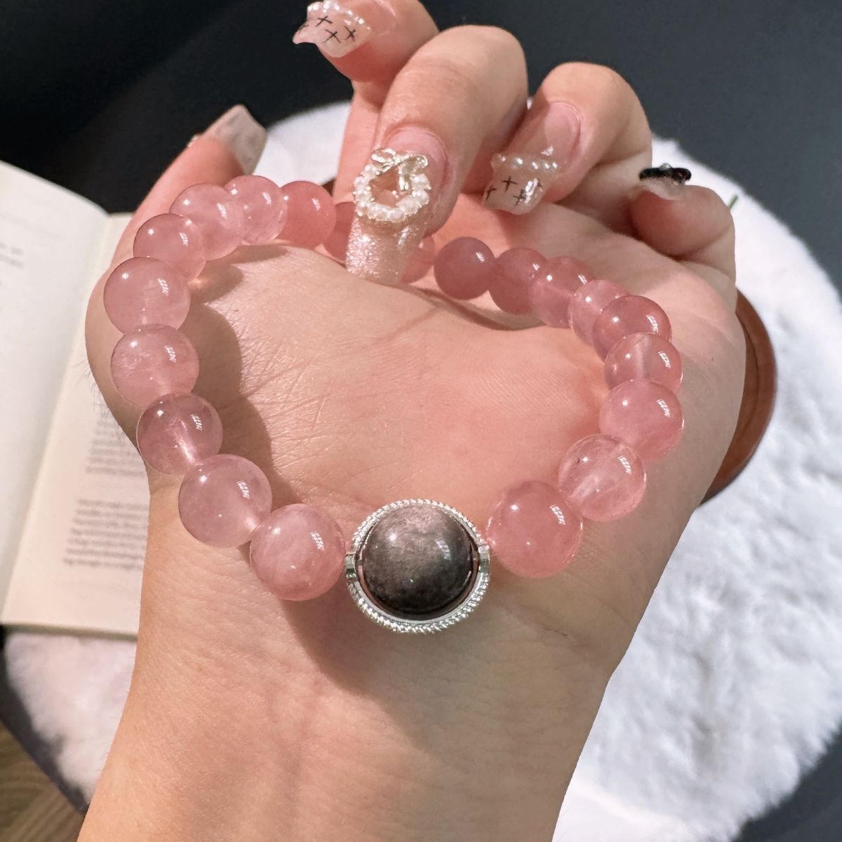 SILVER OBSIDIAN & ROSE QUARTZ COUPLE BRACELETS 5