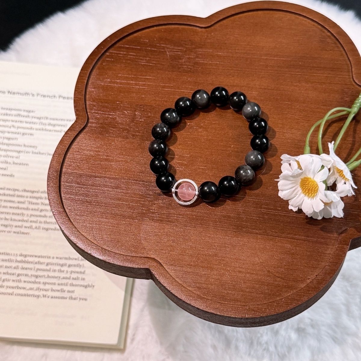 SILVER OBSIDIAN & ROSE QUARTZ COUPLE BRACELETS 7